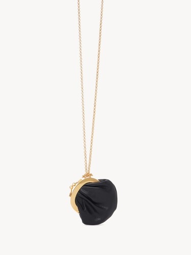 Micro Horse Medal coin purse necklace in grained leather - 5