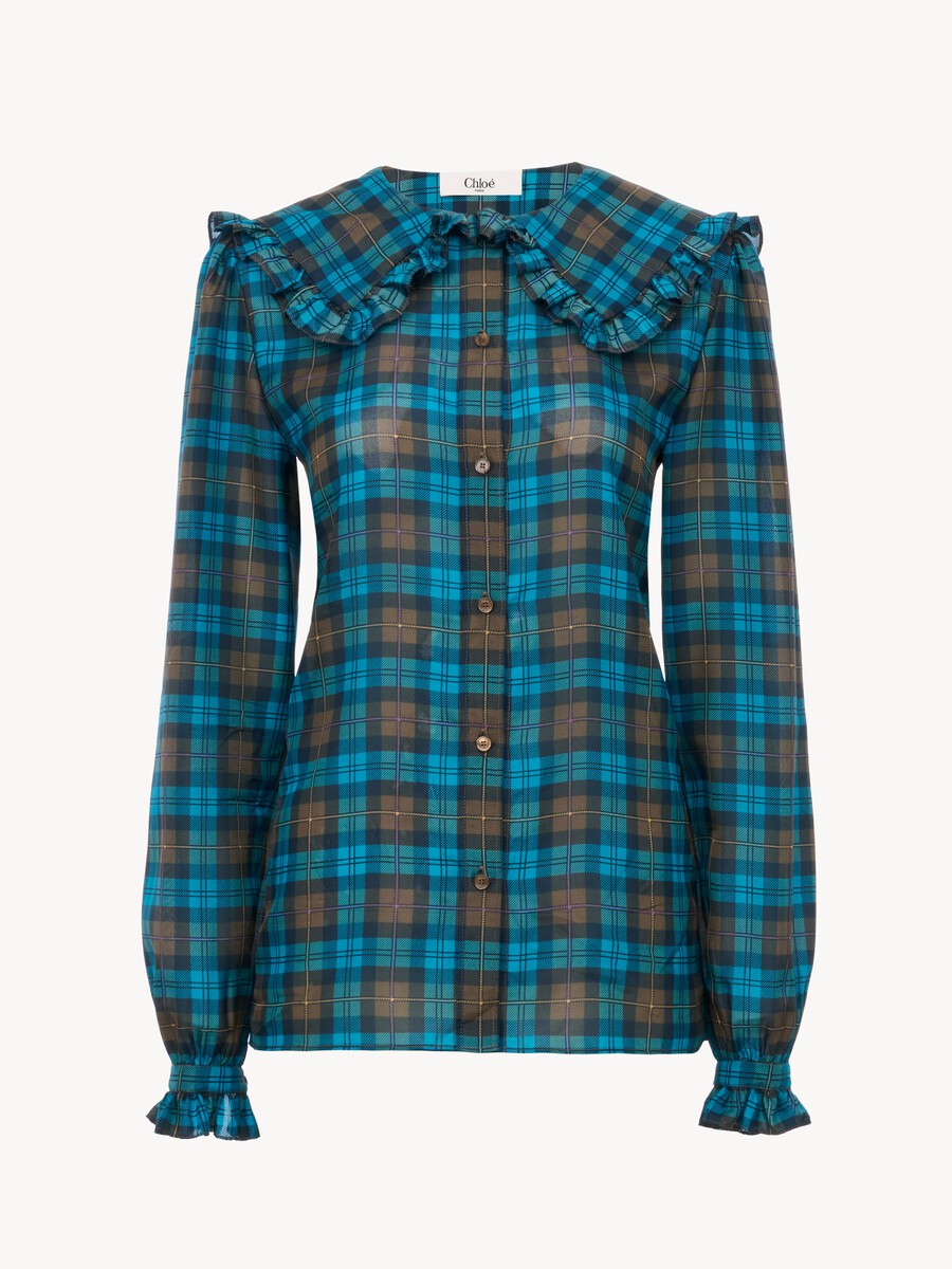 Ruffled lavalli&egrave;re blouse in check silk habotai - 2