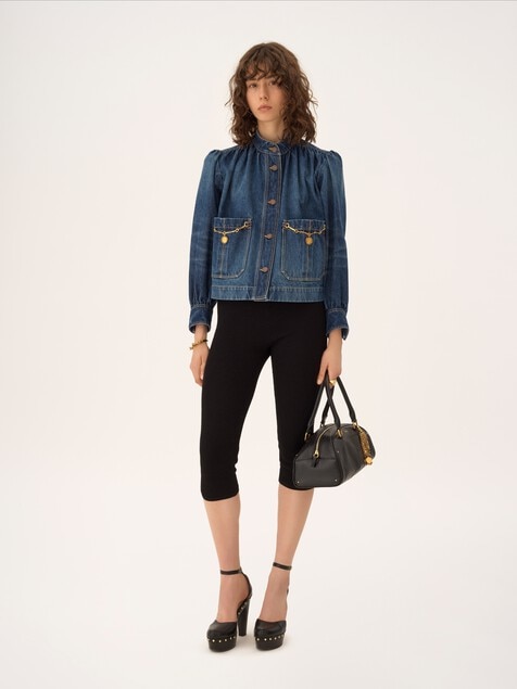 High-neck gathered jacket in denim