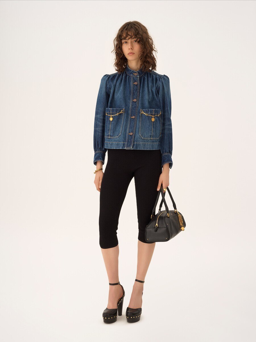High-neck gathered jacket in denim - 4