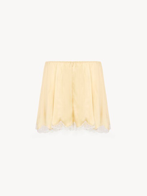 Fluid shorts in washed silk satin & lace