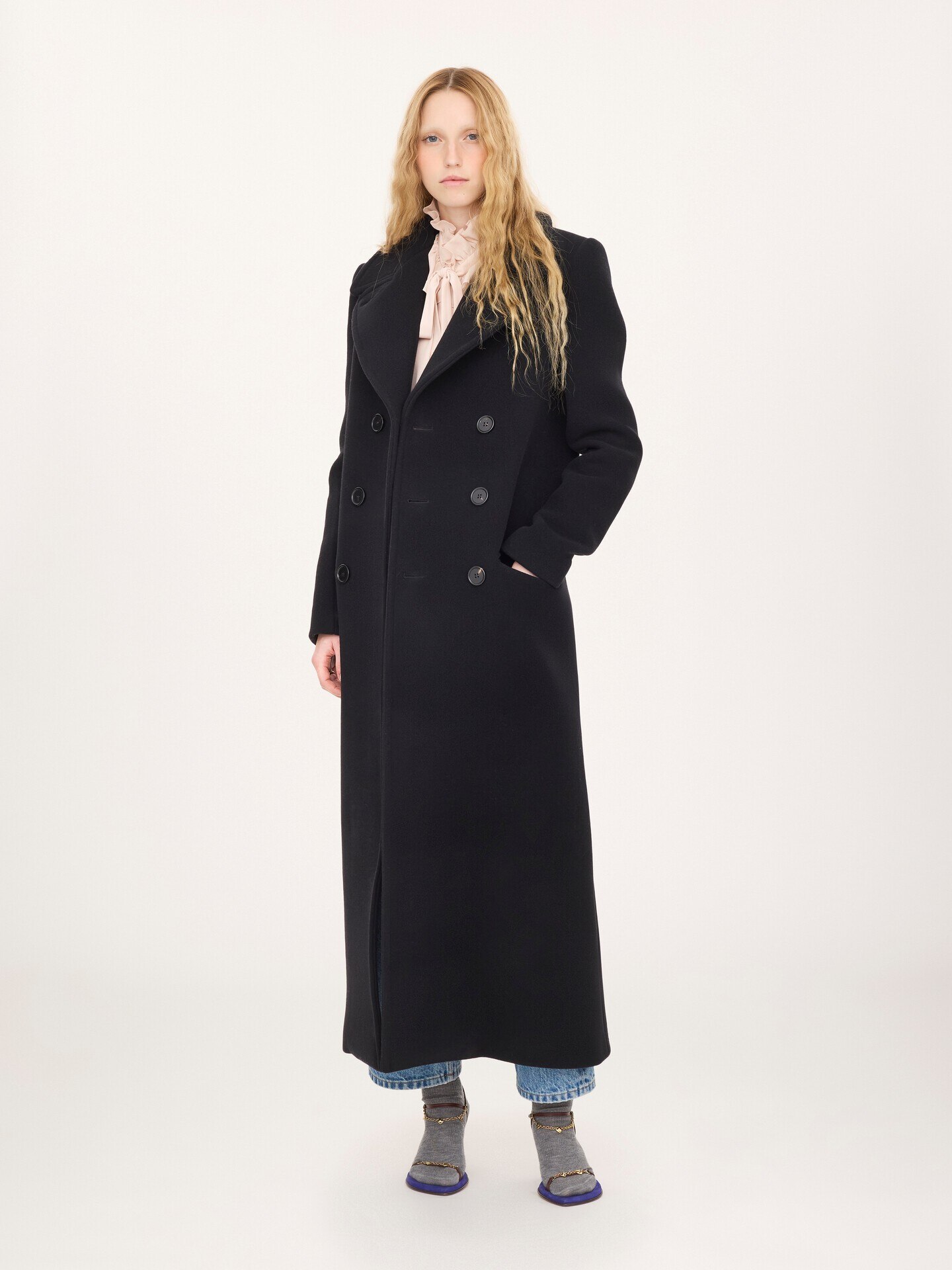 Long double-breasted coat in double-face wool Black - Chloé