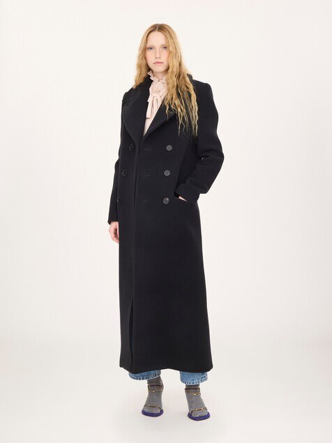 Long double-breasted coat in double-face wool