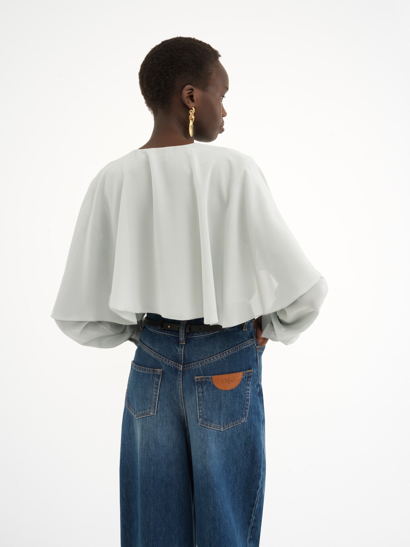 Cape blouse in silk georgette - 5