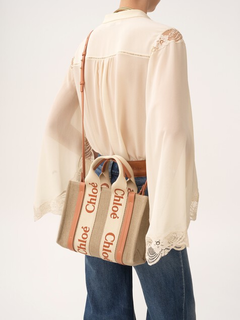Small Woody tote bag in linen