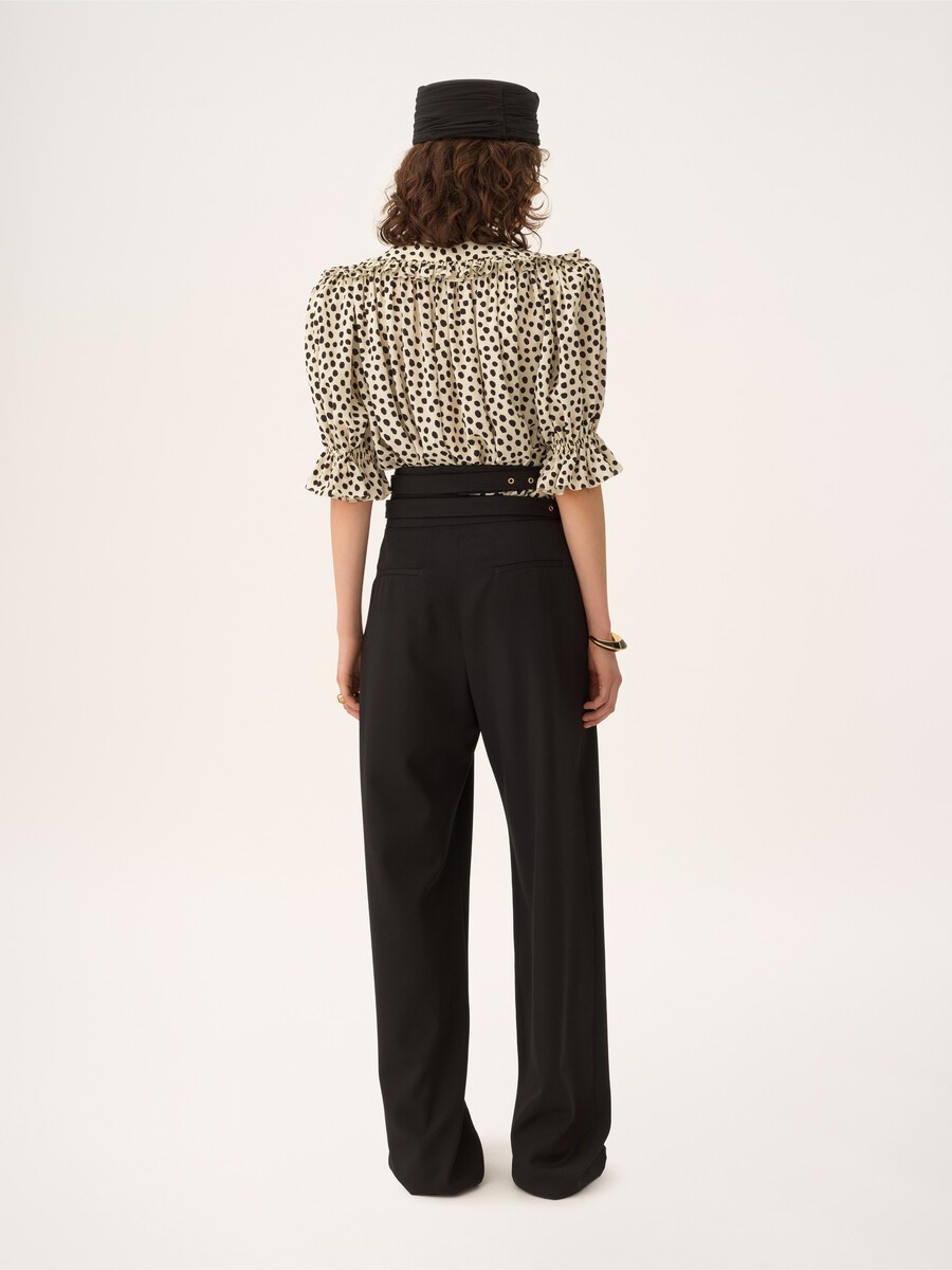 Pantaloni sartoriali a vita alta in lana grain de poudre - 7
