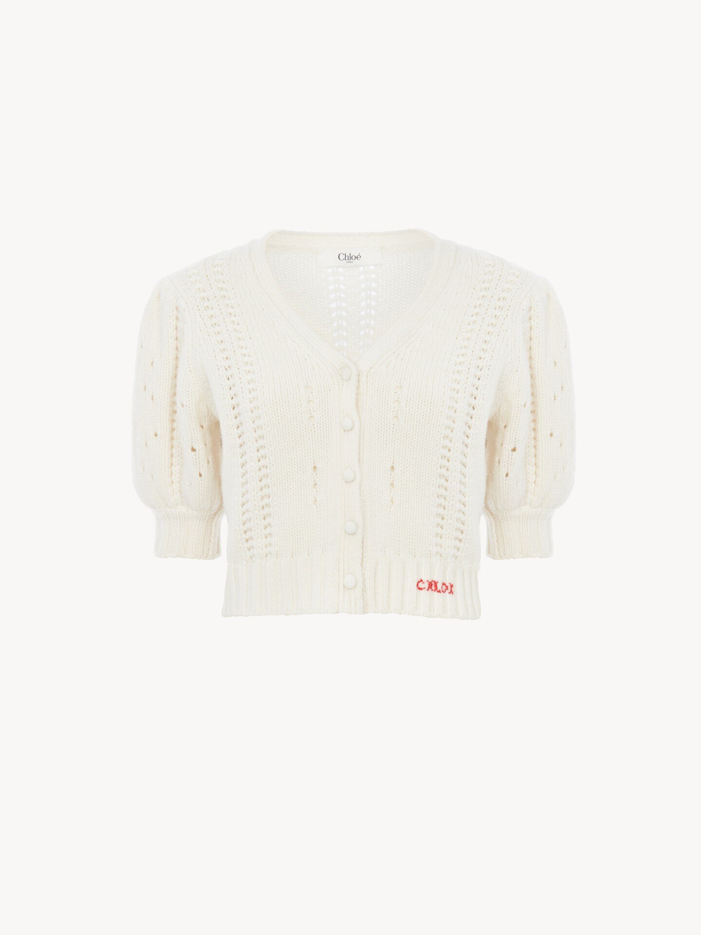 Strickjacke aus Woll-Kaschmirstrick mit Puff&auml;rmeln - 2