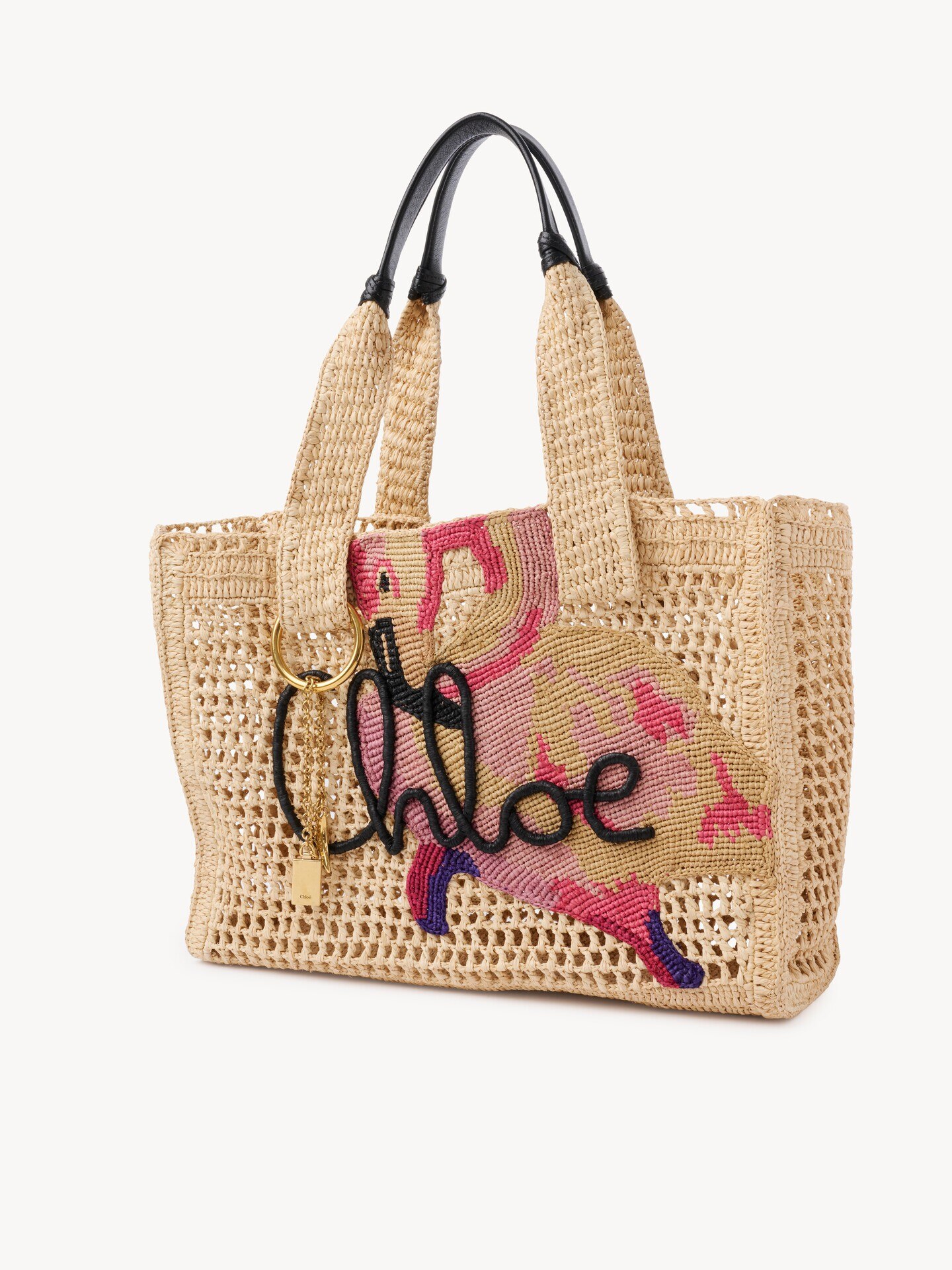 Summer Banana east-west tote bag in raffia - 4