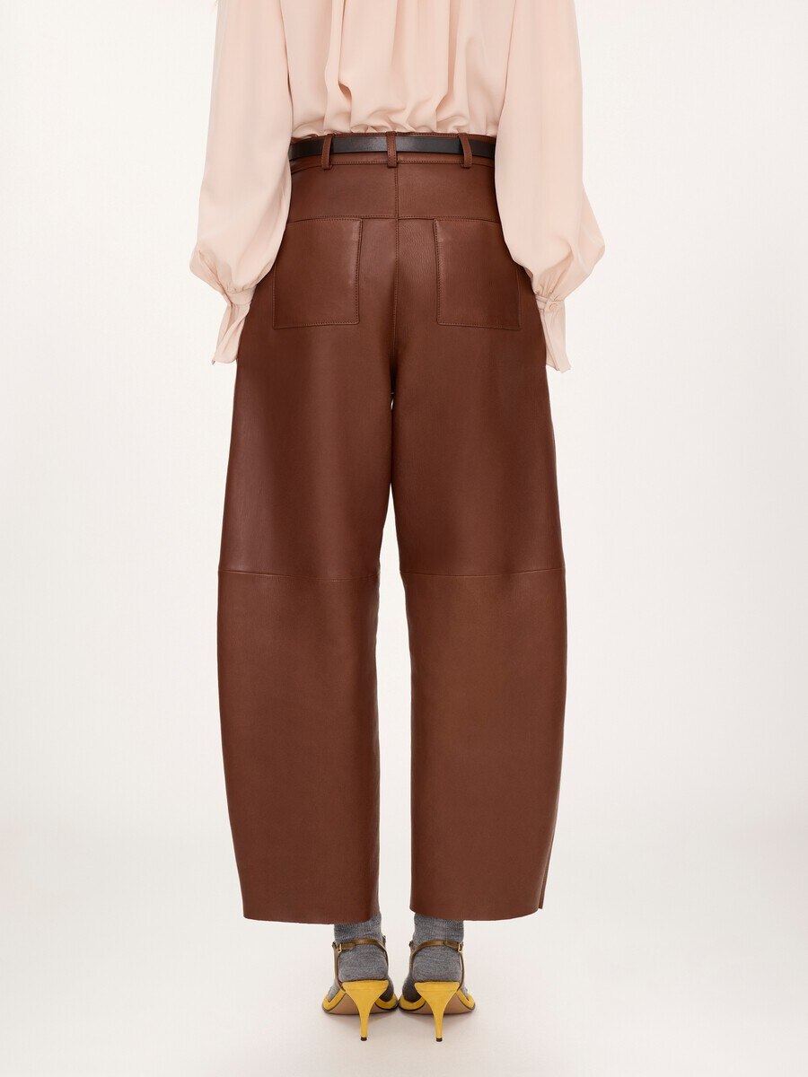 High-rise barrel pants in leather - 6