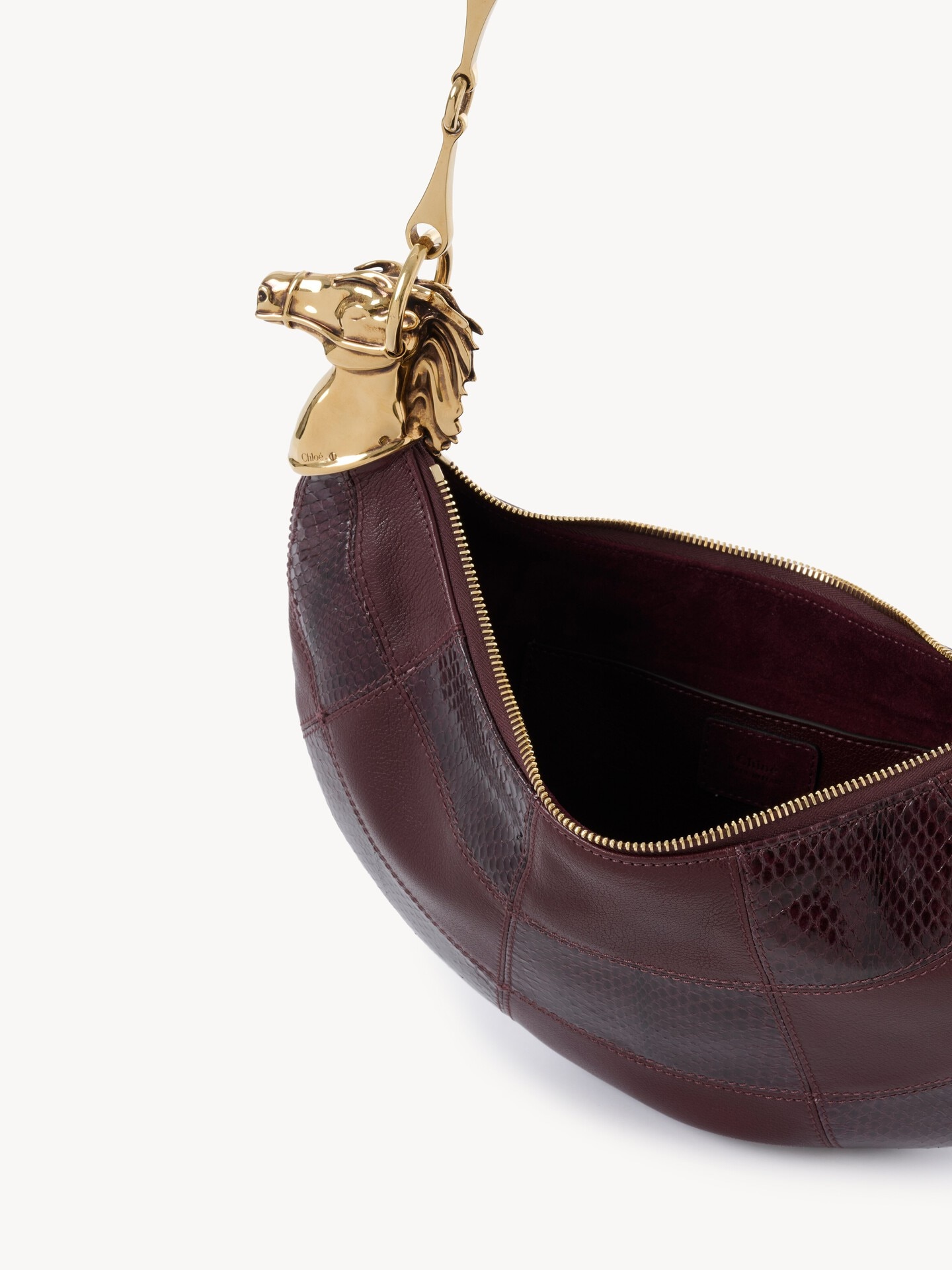 Chain Horse shoulder bag in grained leather & snakeskin - 5.0