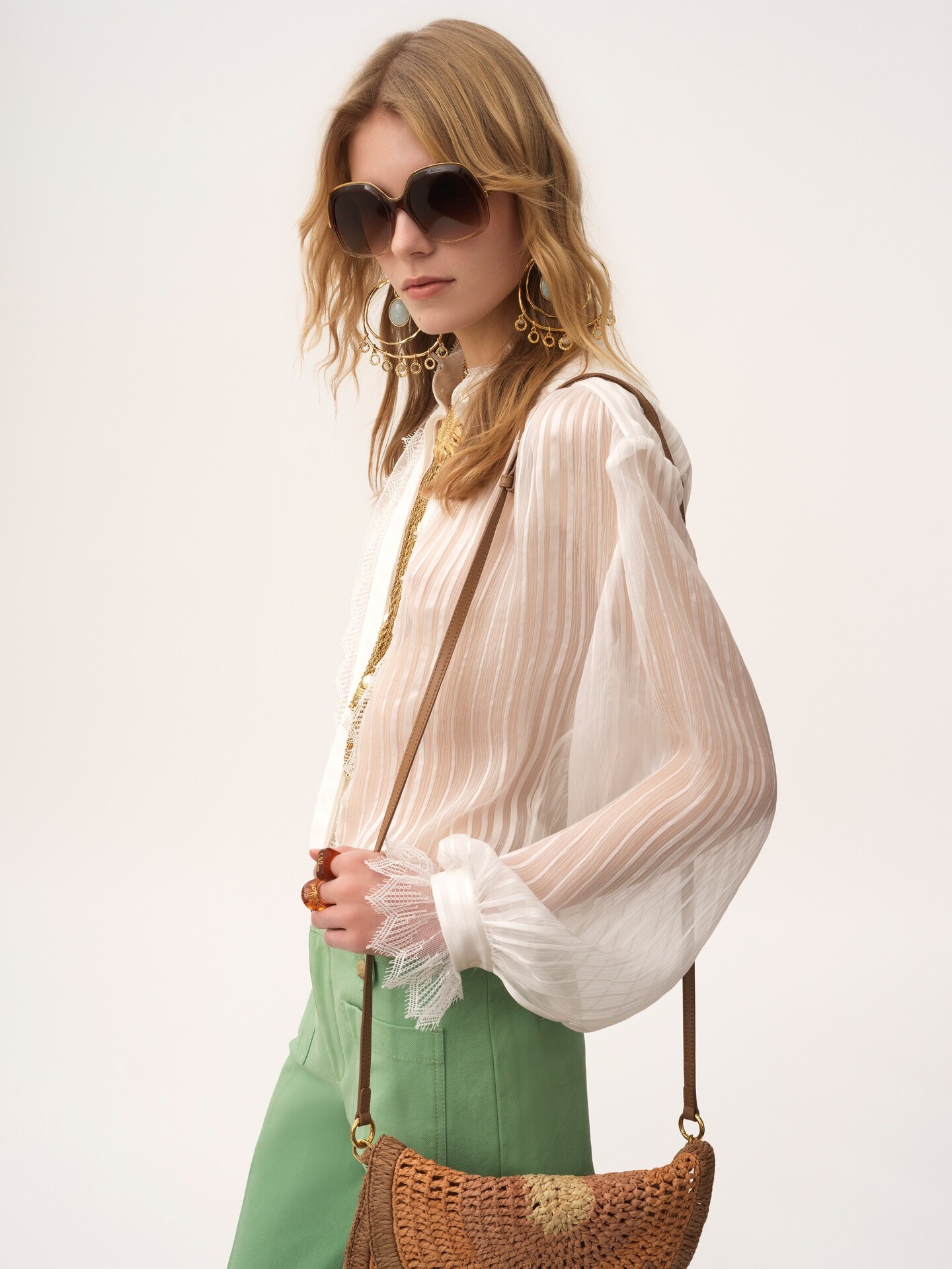 Gathered blouse in silk mousseline & lace - 6