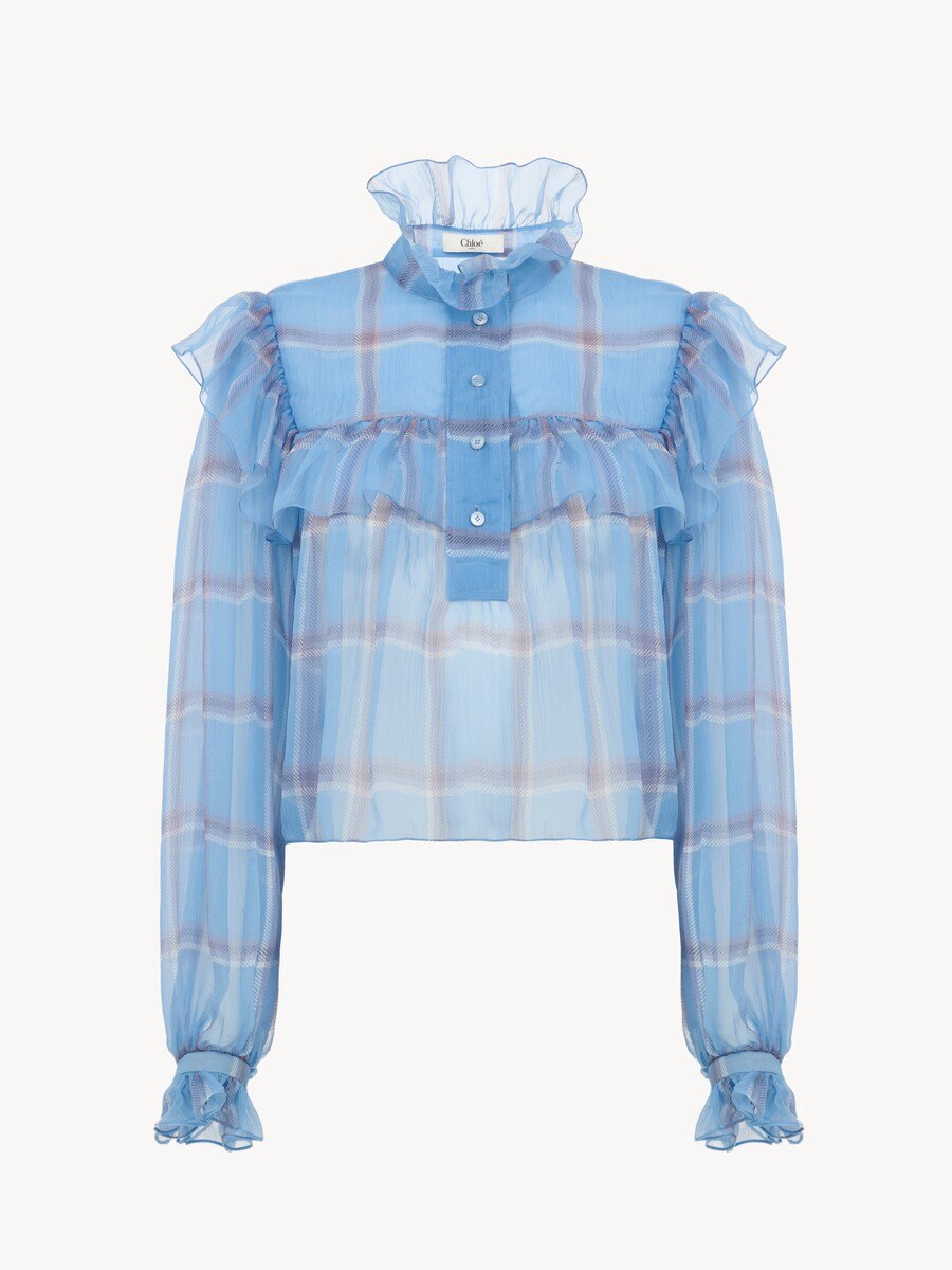 Ruffled top in check silk mousseline - 2