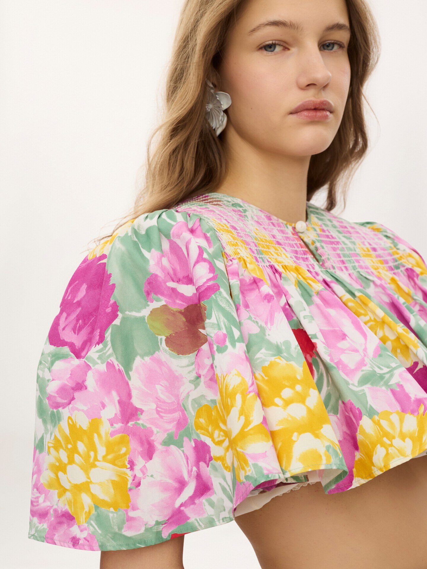 Gathered cropped top in cotton poplin - 5.0
