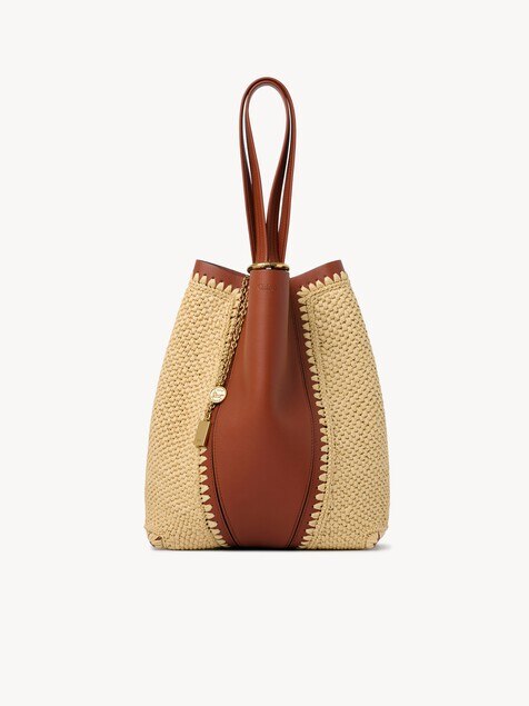 Chlo&eacute; Spin tote bag in raffia-effect & leather