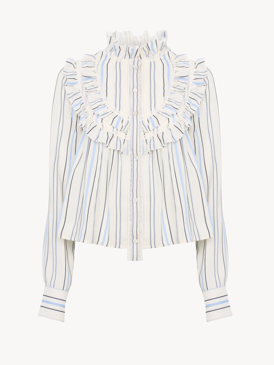 Ruffled blouse in silk jacquard & lace - 2