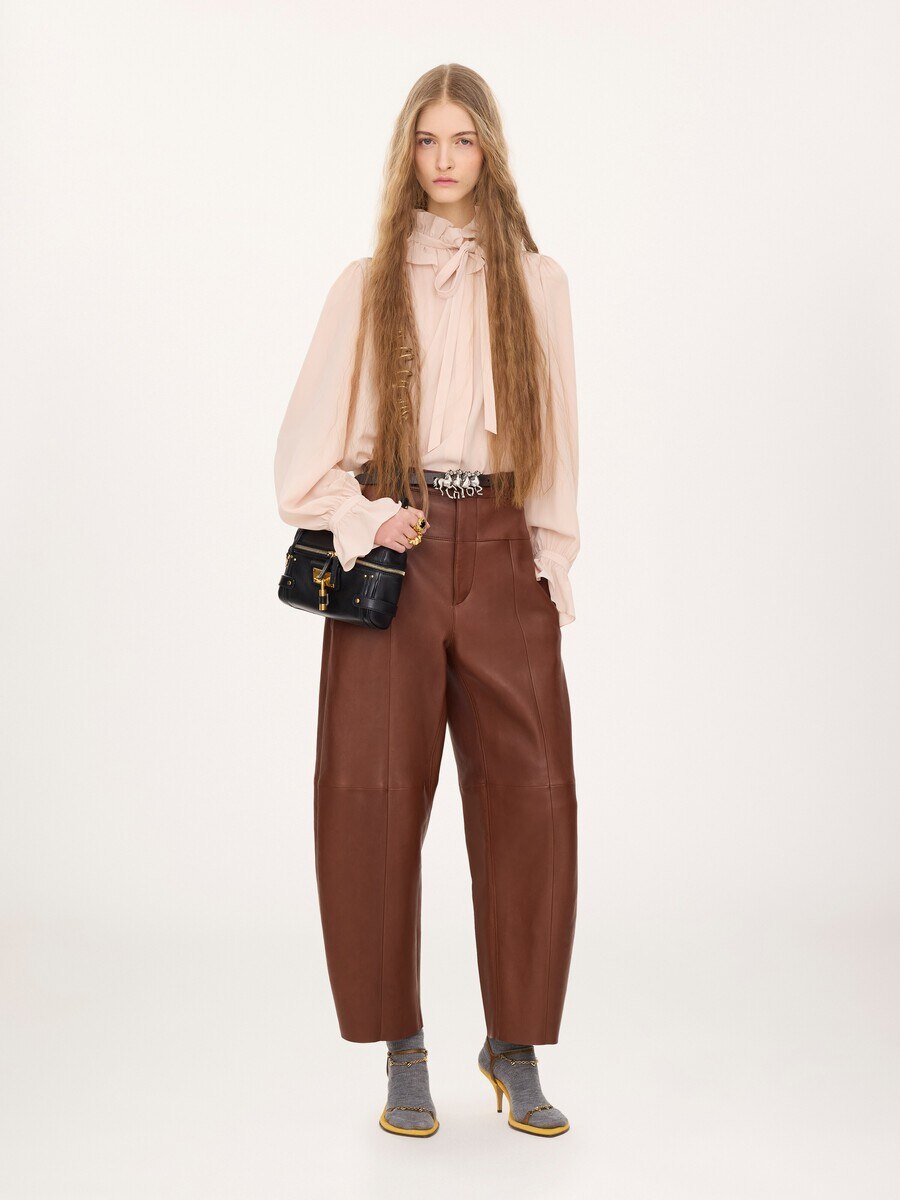 Tie-front ruffled blouse in cr&ecirc;pe de chine - 3