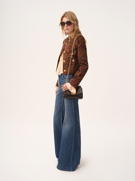 Jean taille haute &eacute;vas&eacute; en denim