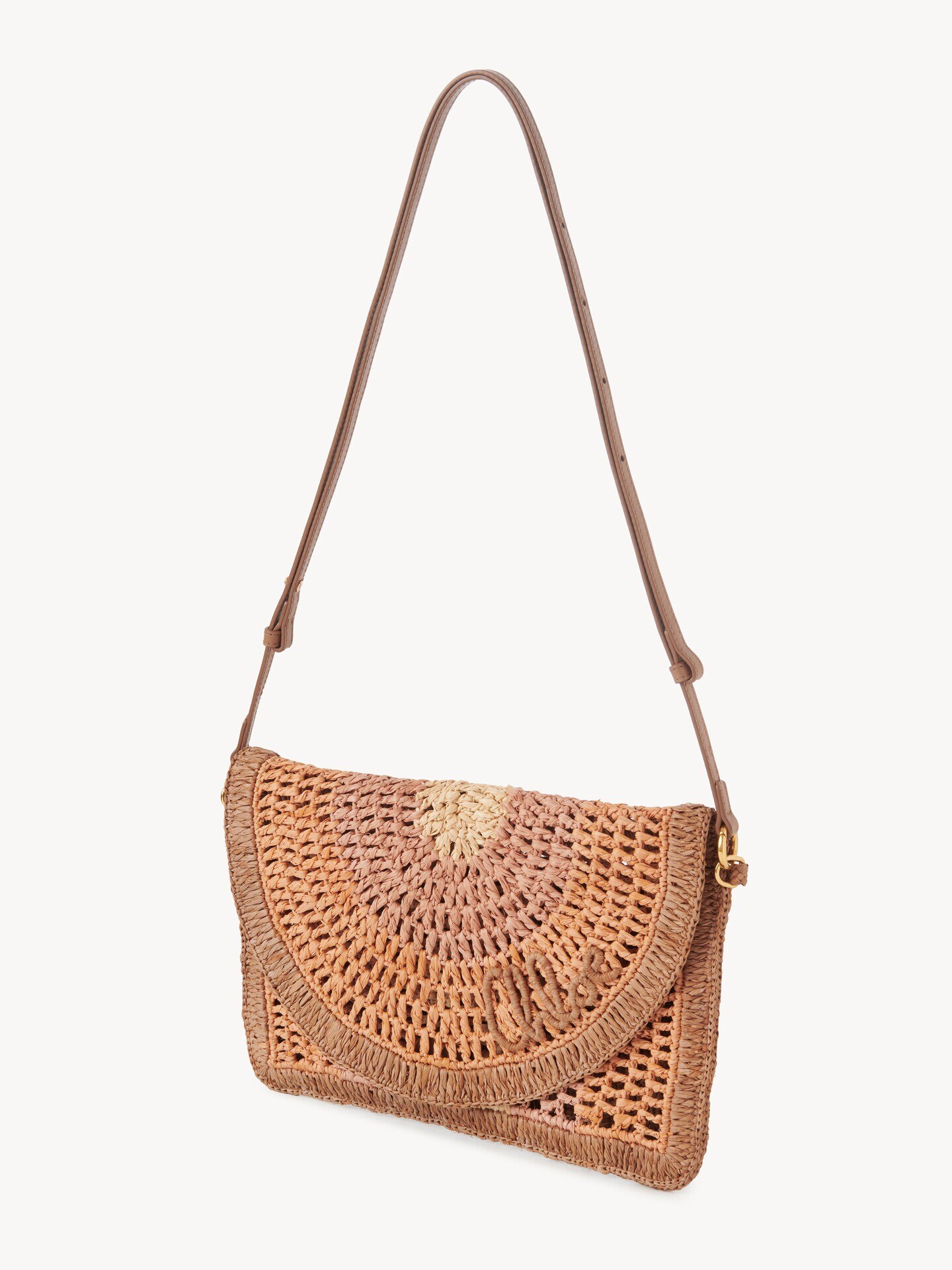 Summer Banana flat pouch with strap in raffia - 4