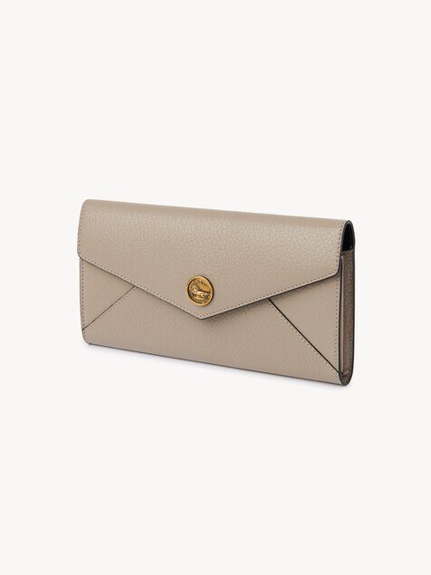 Envelope long wallet with flap in grained leather