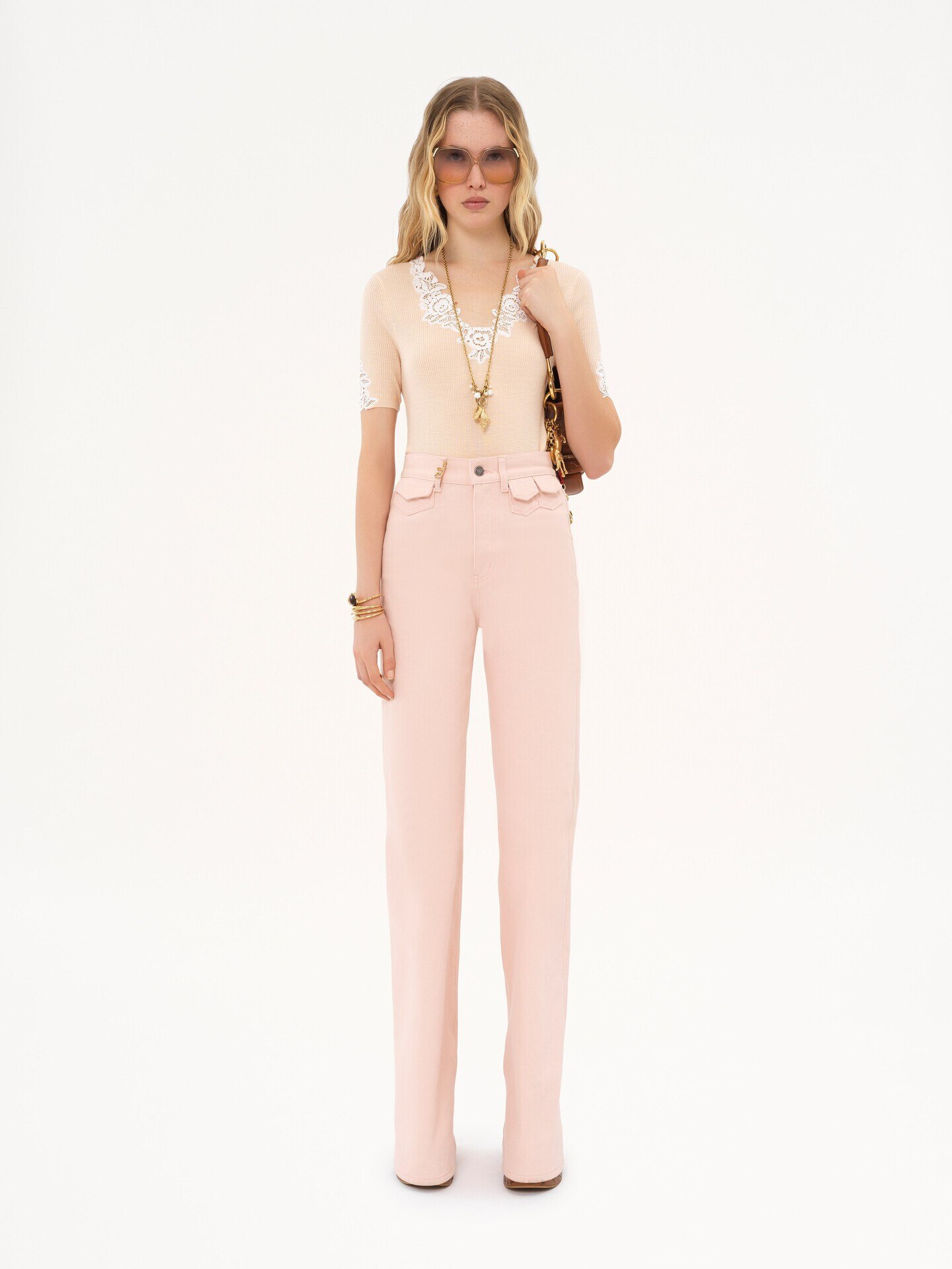 Fitted short-sleeve top in guipure lace wool knit - 3