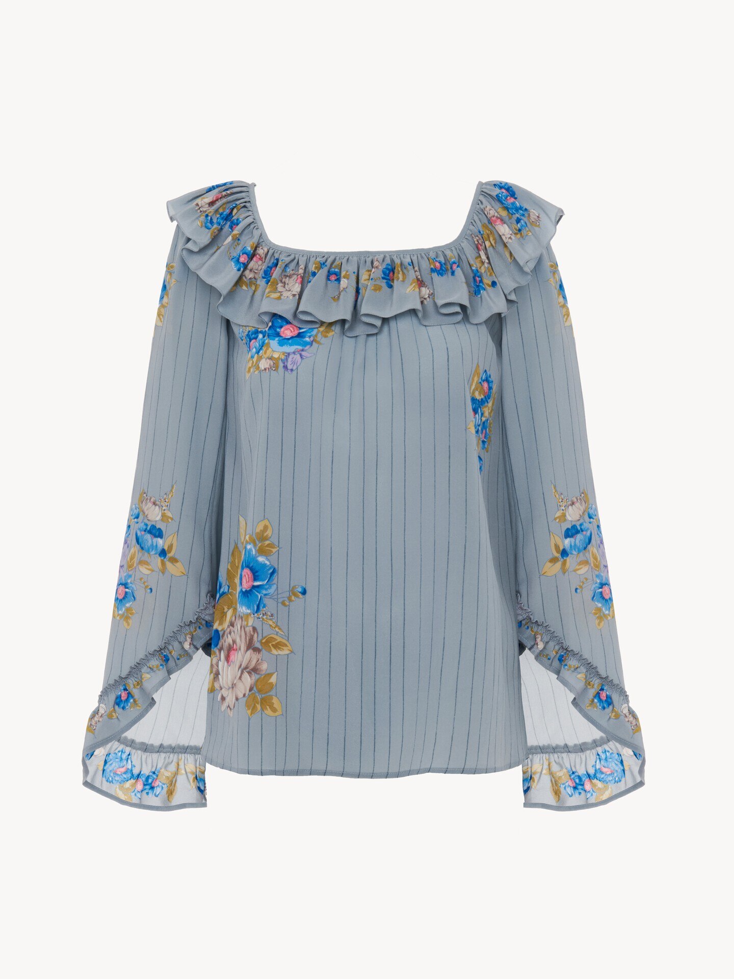 Square-neck ruffle top in cr&ecirc;pe de chine - 2