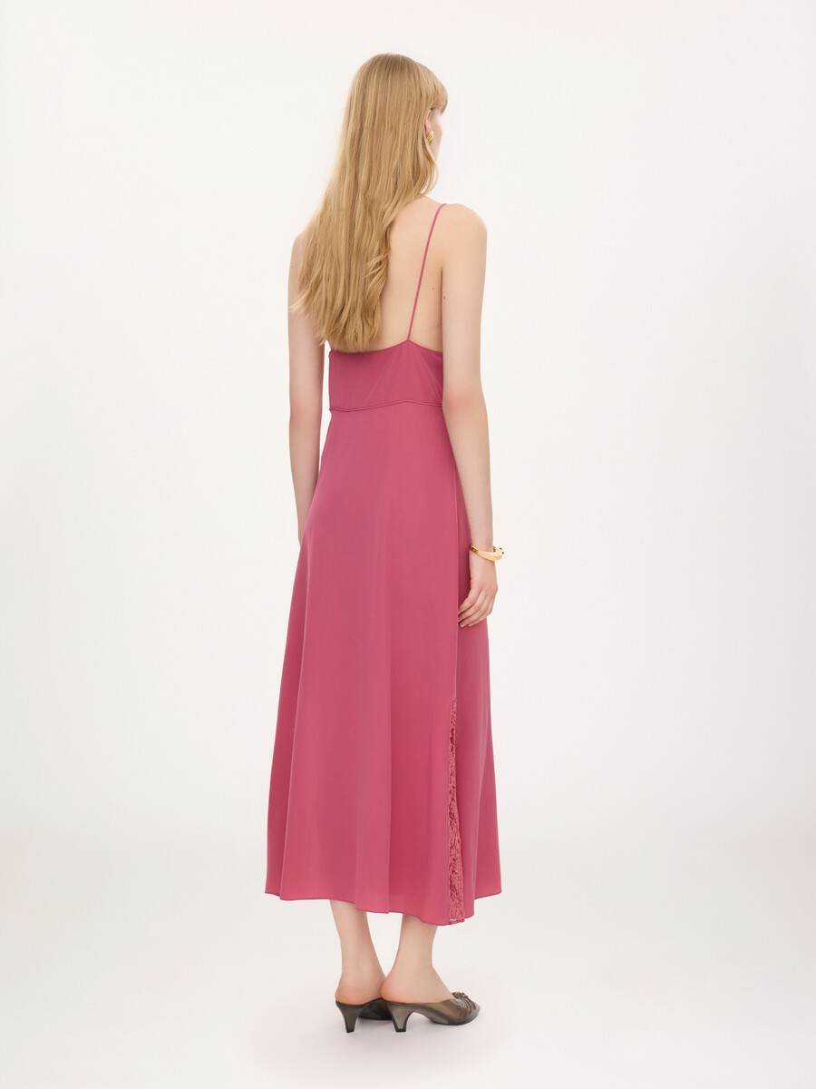 Long lingerie dress in cr&ecirc;pe de chine & lace - 5