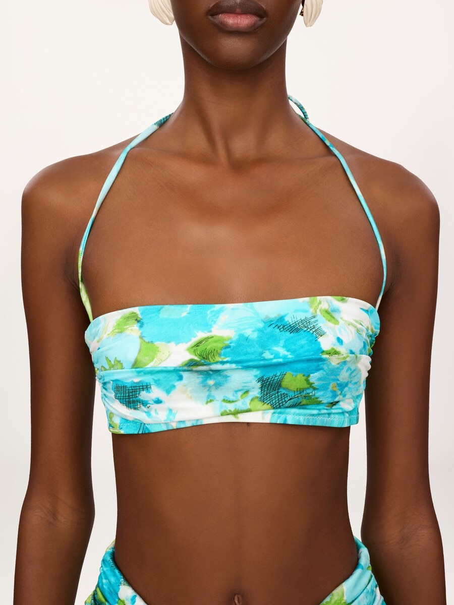 Neckholder-Bikinioberteil mit Aqua-Blumenprint - 6