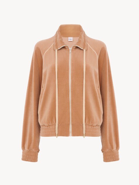 Veste de surv&ecirc;tement col montant en velours &agrave; logo