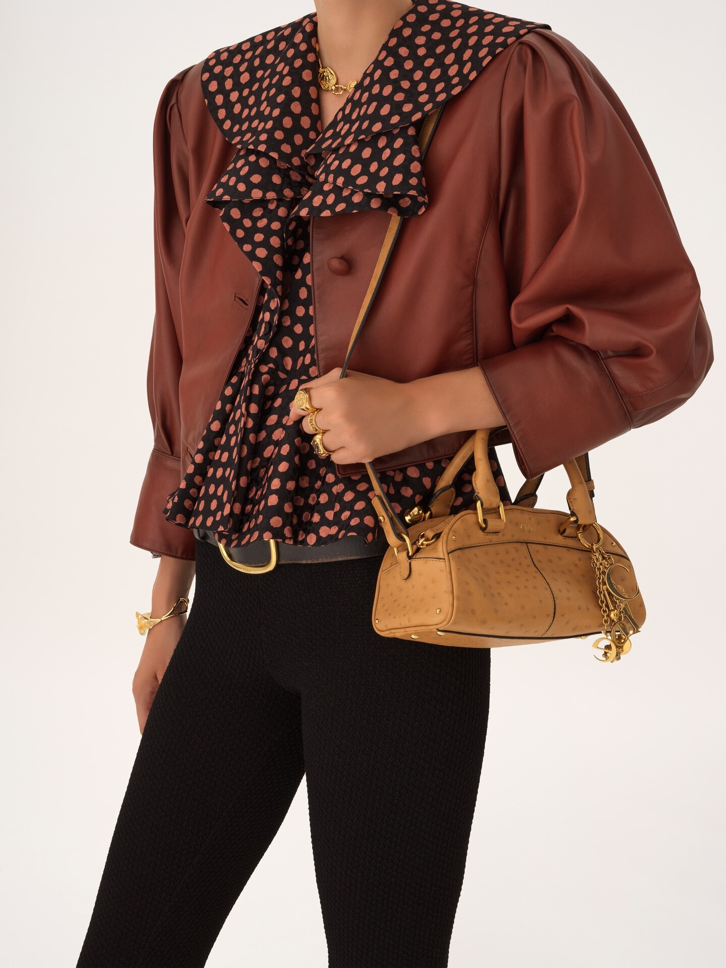 Petit sac Chlo&eacute; Bowling en cuir effet autruche - 3