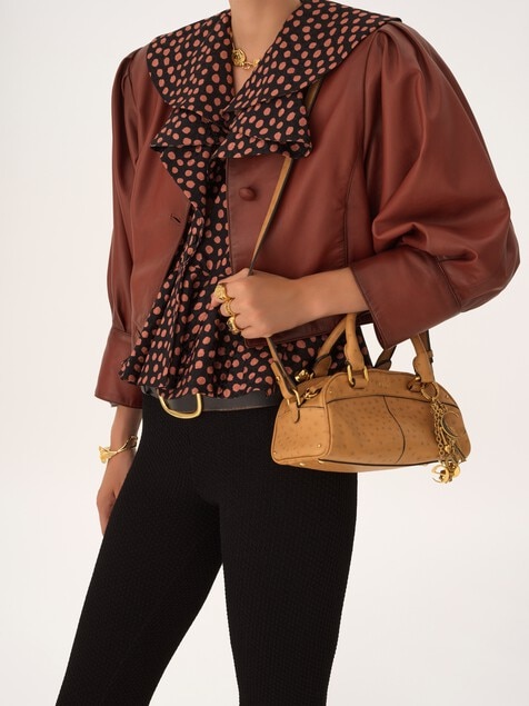 Petit sac Chlo&eacute; Bowling en cuir effet autruche