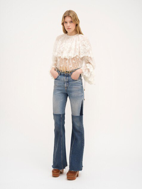 Flared patchwork jeans in denim
