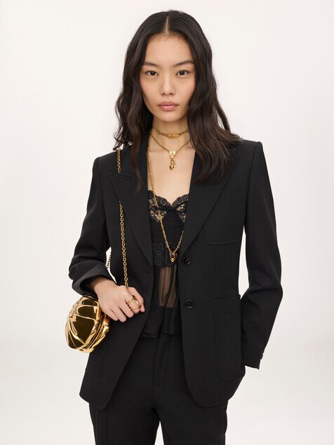 Veste blazer droite en laine grain de poudre