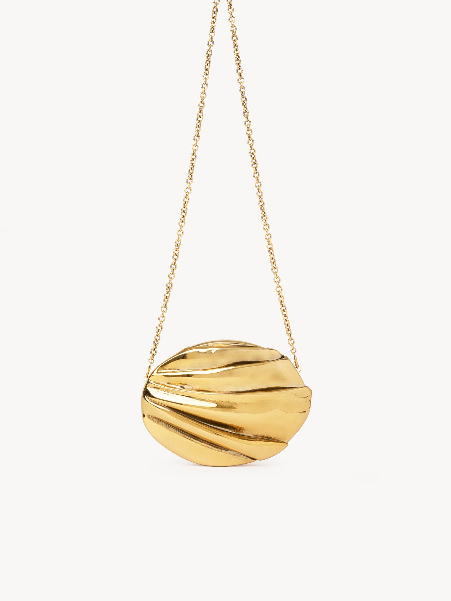 Chlo&eacute; Pliss&eacute; minaudi&egrave;re with chain in copper & brass - 4.0