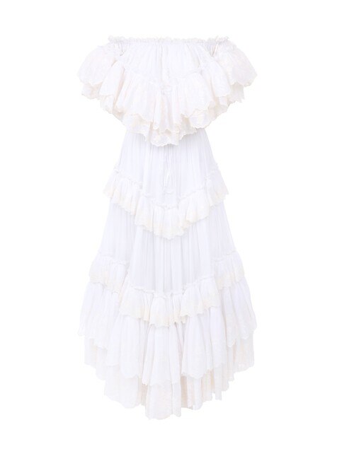 Long ruffled dress in cotton voile
