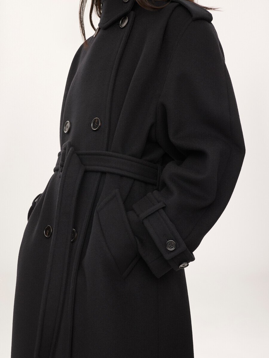 High-neck long coat in double-face wool - 7