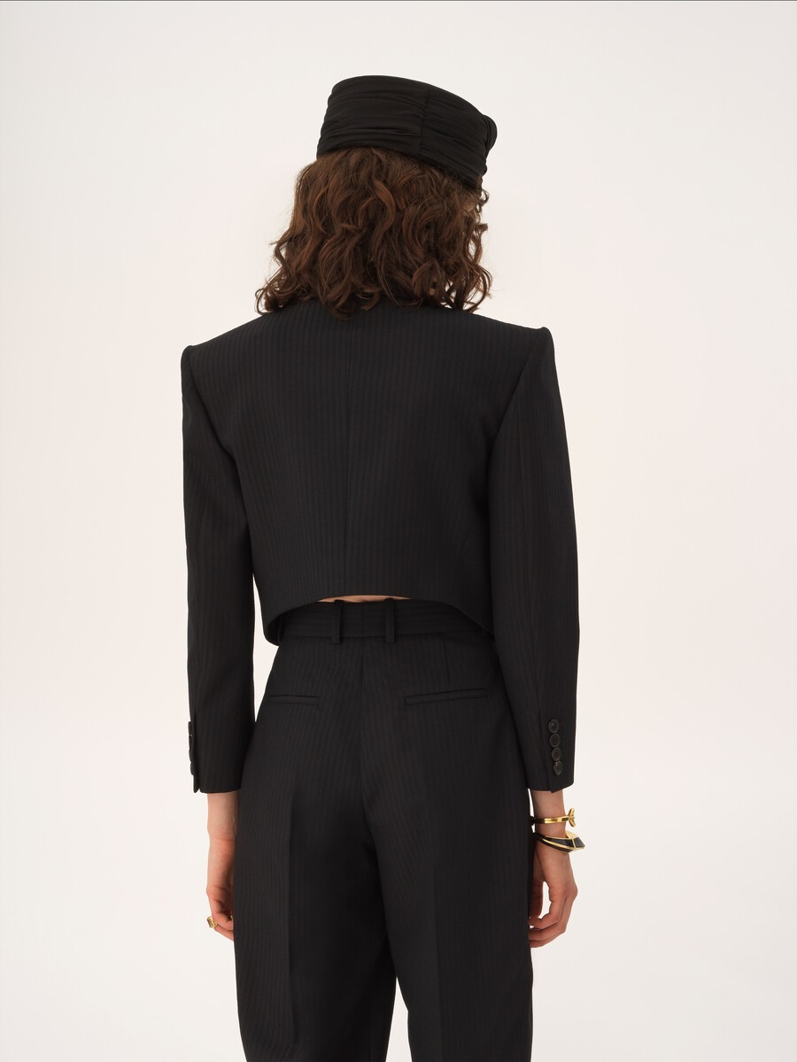 Double-breasted cropped Spencer jacket in striped wool - 7