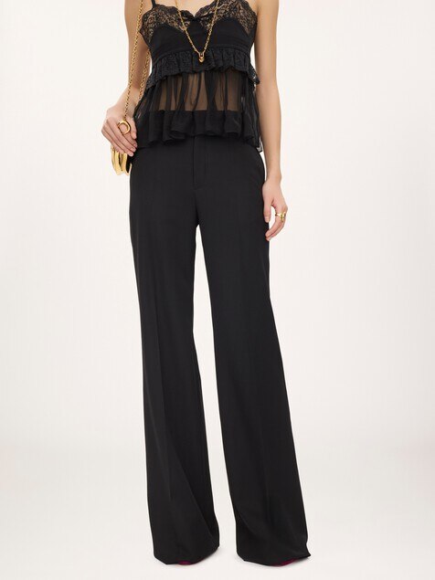 Pantalones acampanados de talle alto de lana grain de poudre