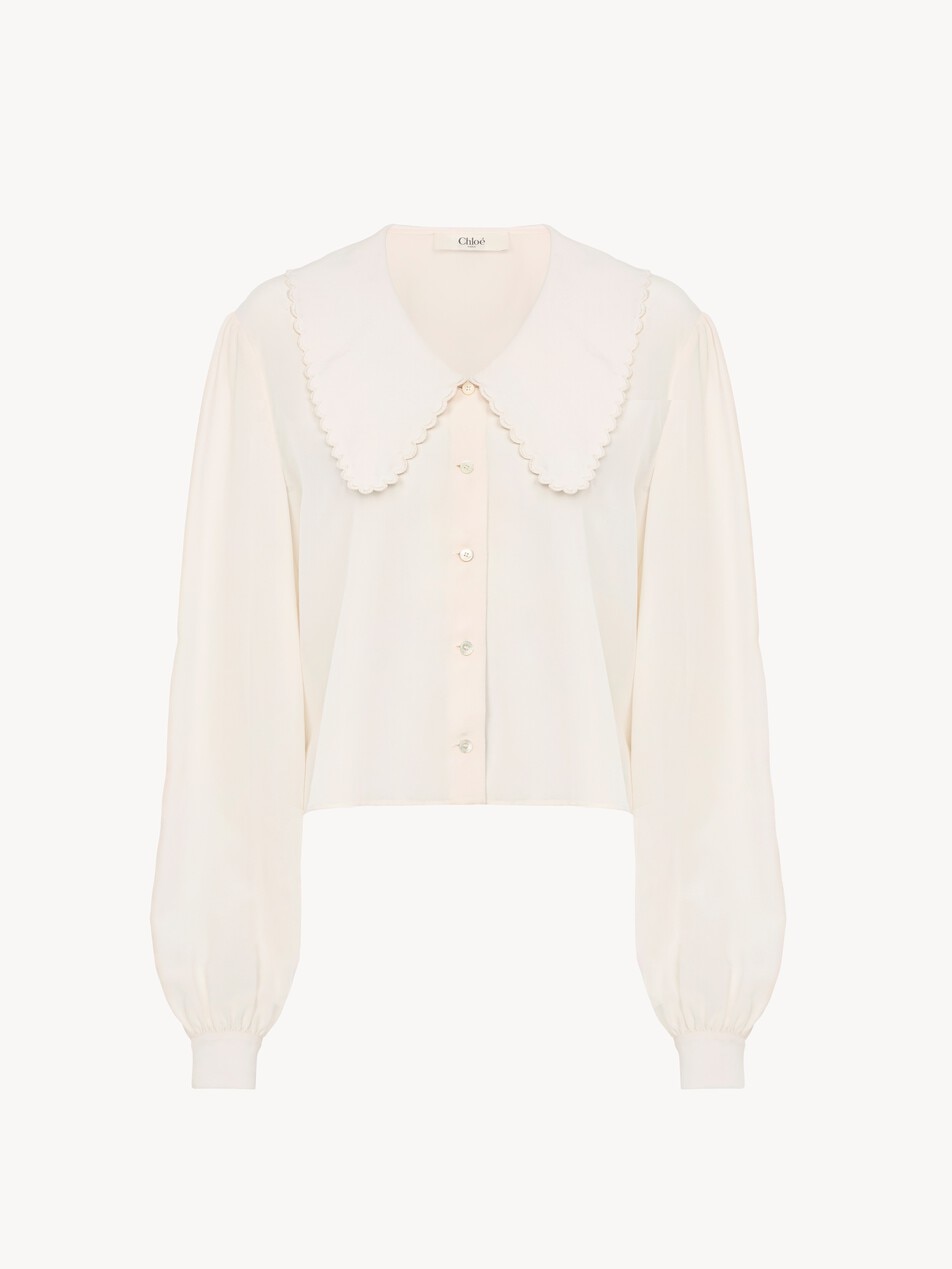 Puff-sleeve blouse in cr&ecirc;pe de chine