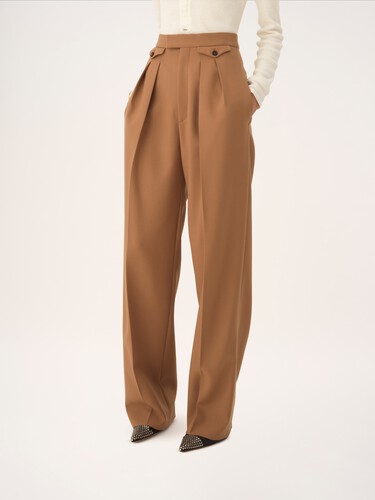 High-rise gathered trousers in wool gabardine - 4