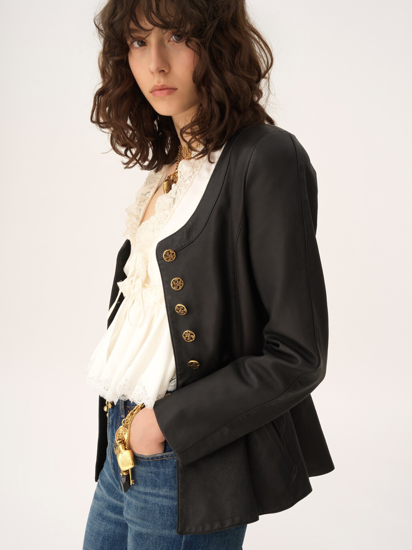 Peplum riding jacket in leather - 4