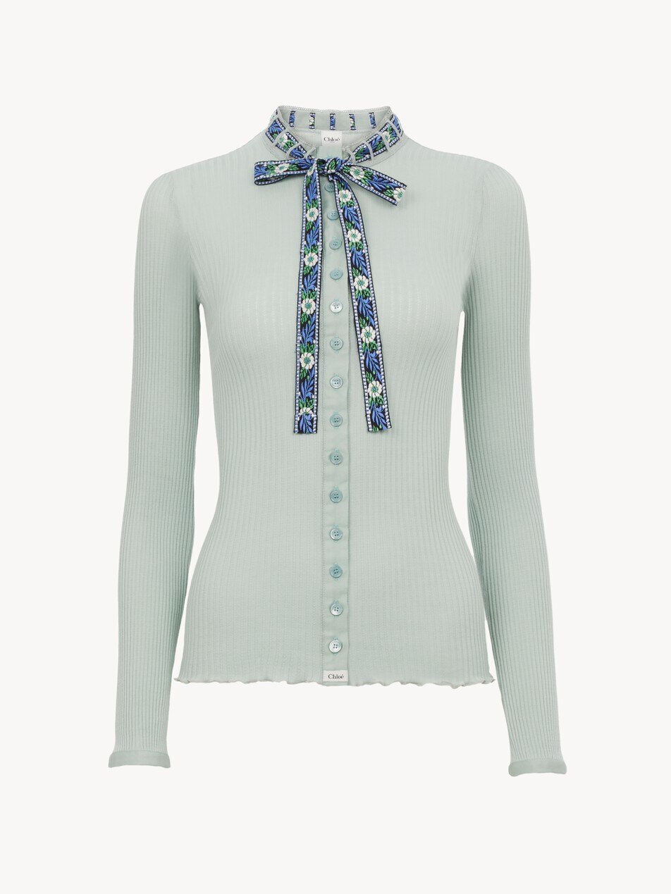 Tie-front fitted cardigan in cotton - Packshot