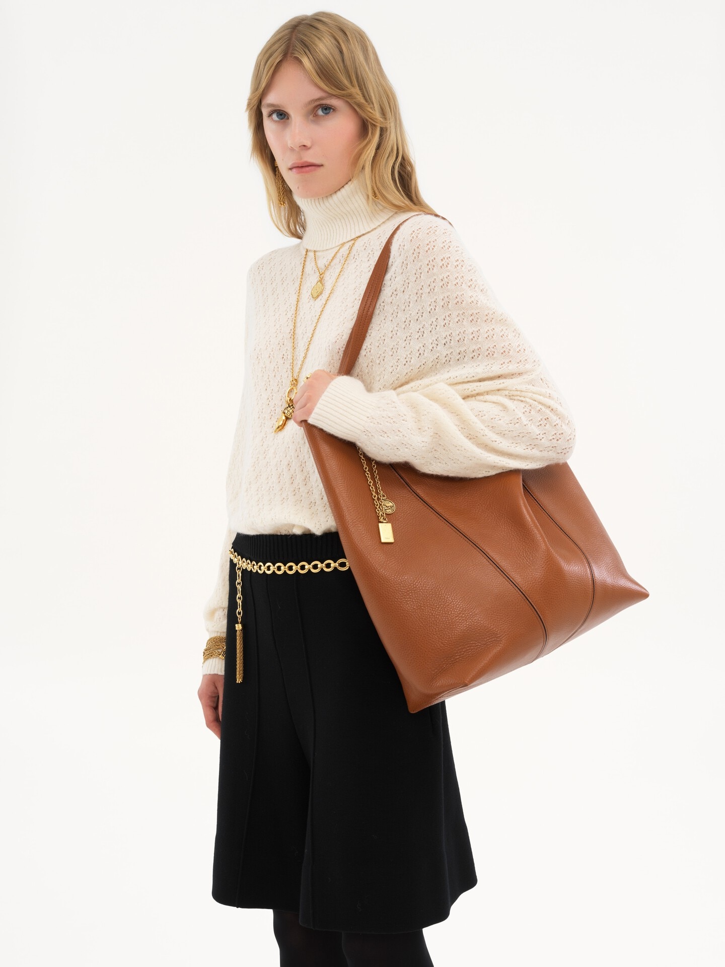 Large Chlo&eacute; Spin tote bag in grained leather - 3