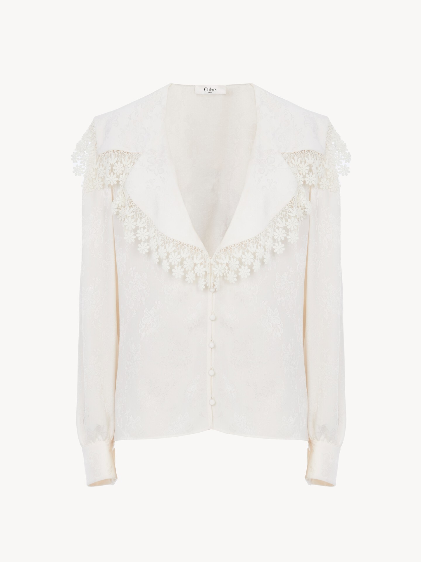 Maxi-collar blouse in silk jacquard & lace White - Chloé