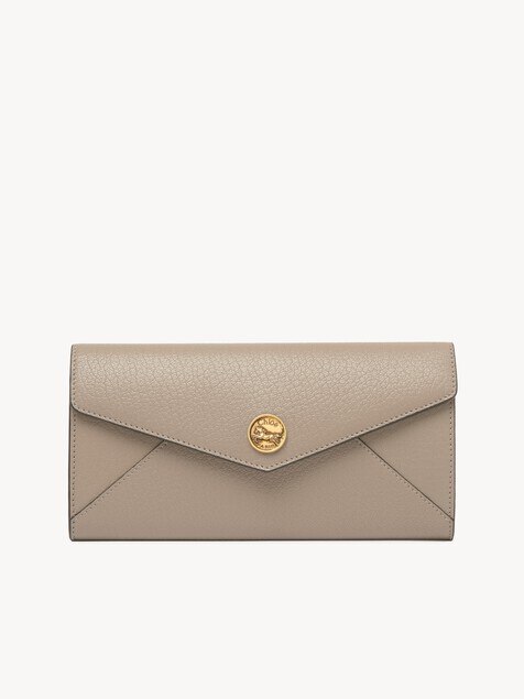 Envelope long wallet with flap in grained leather