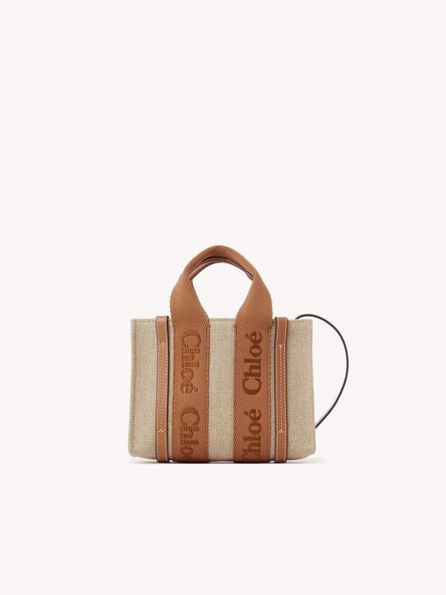 Mini Woody tote bag in linen - 1