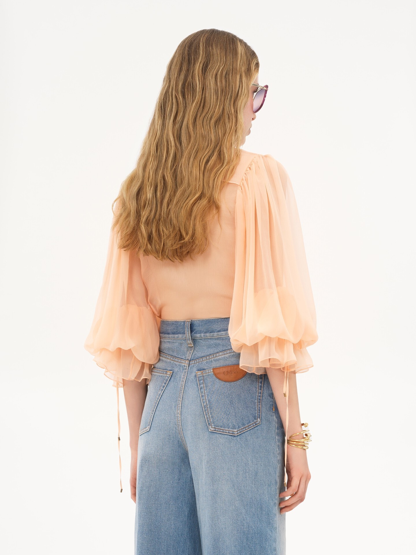 Blusa de manga abullonada de muselina de seda - 5