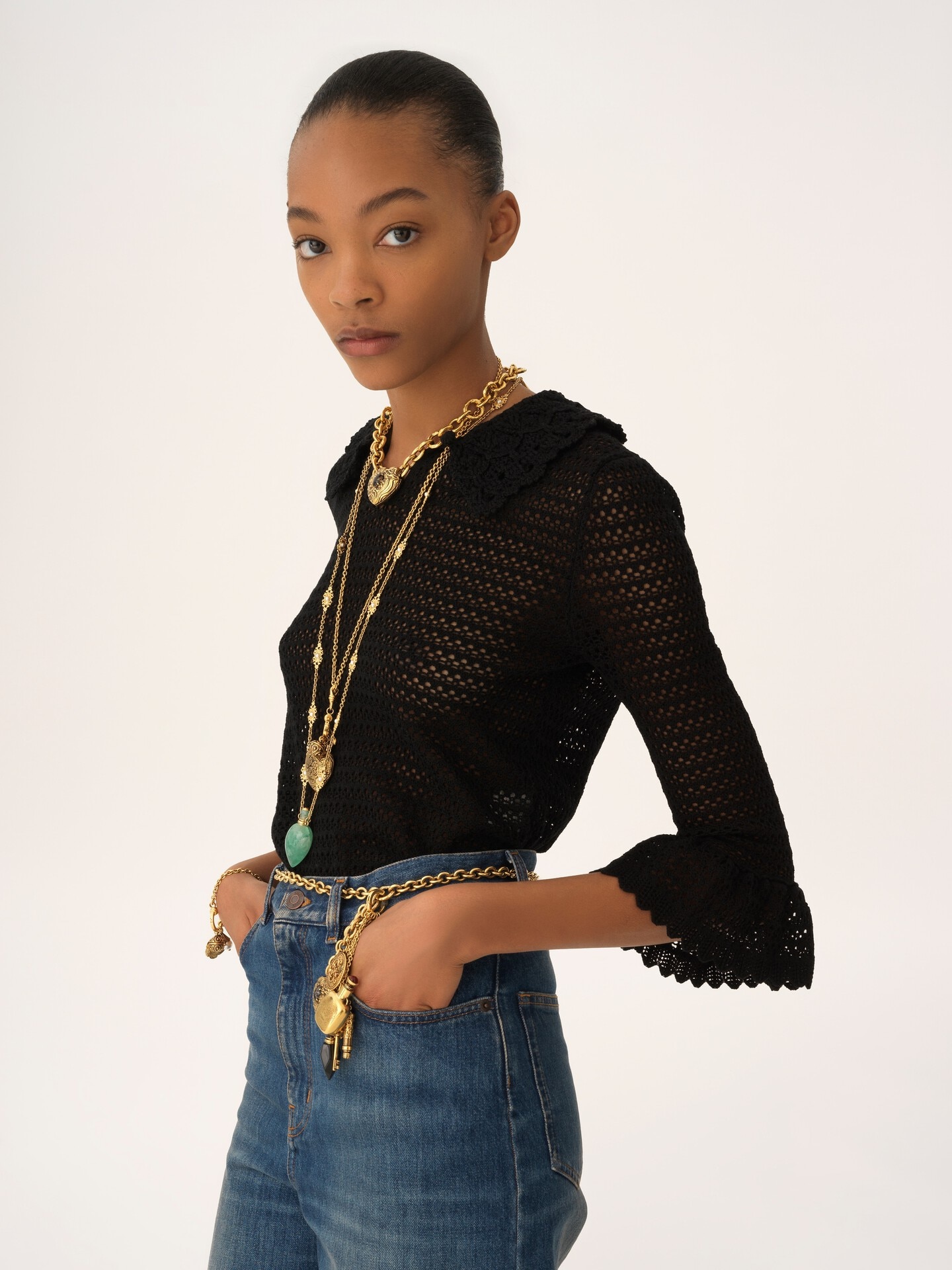 Elbow-sleeve collar sweater in a wool knit - 4