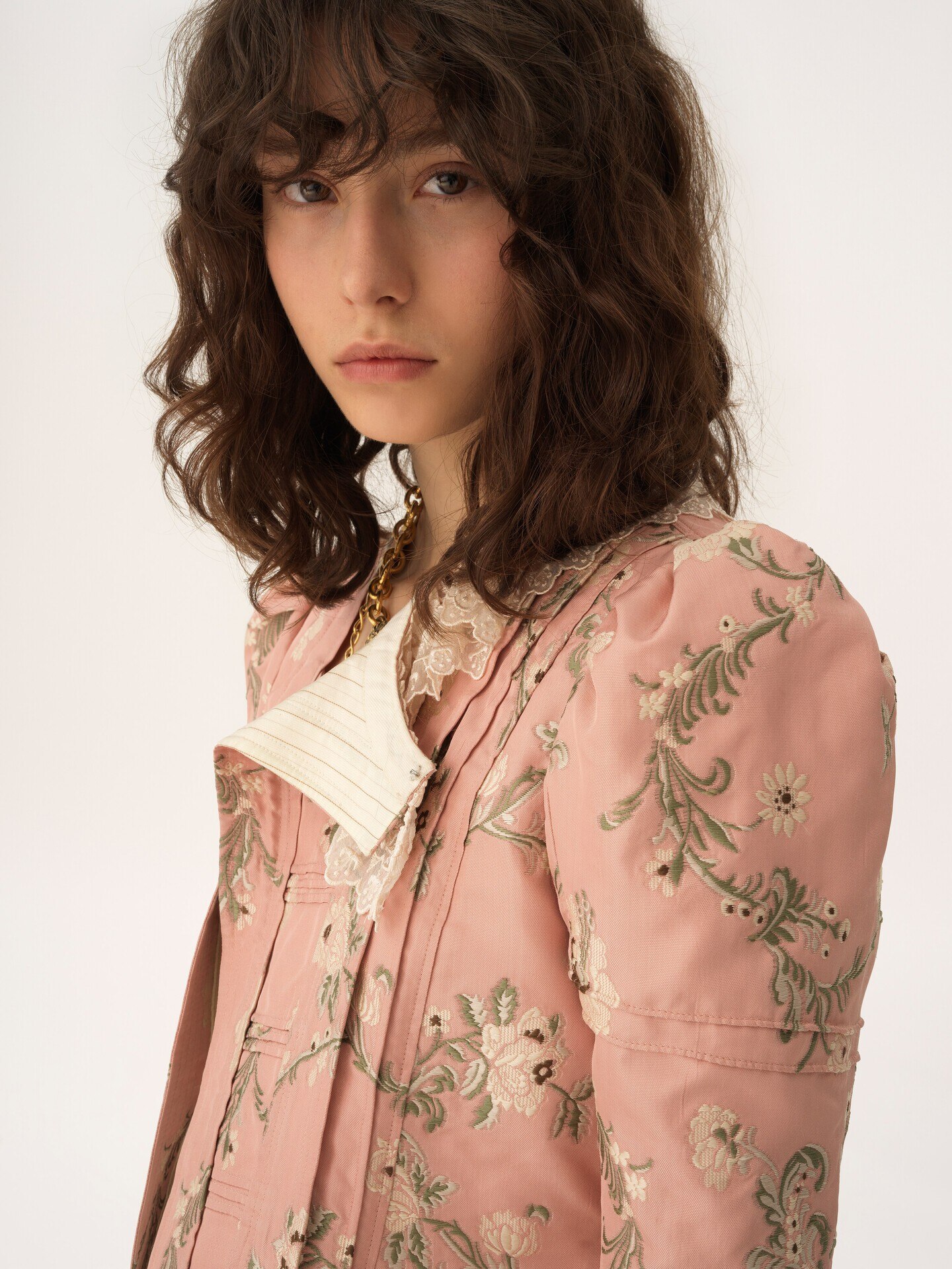 Fitted jacket in taffeta jacquard & lace - 8