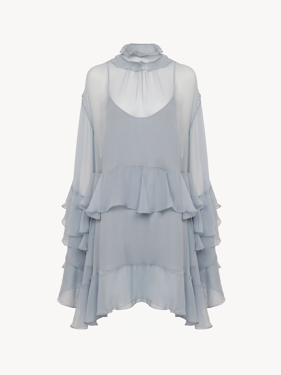 Ruffled mini dress in silk mousseline - 2