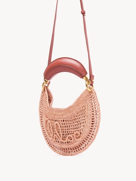 Mini Summer Banana hobo bag with strap in raffia